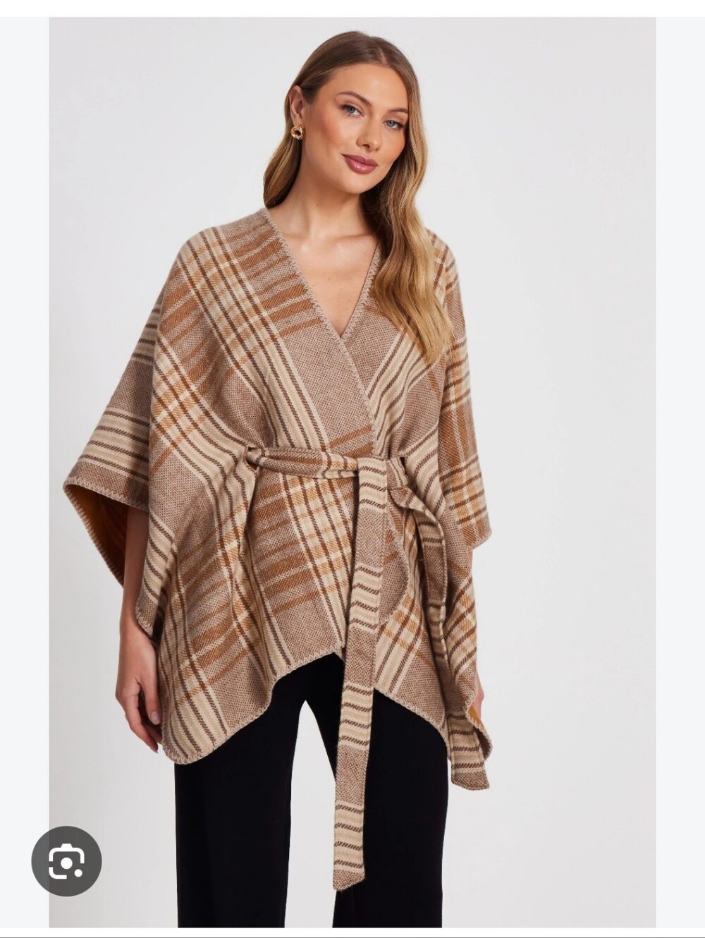 Ann Taylor Beige Plaid Belted Cape